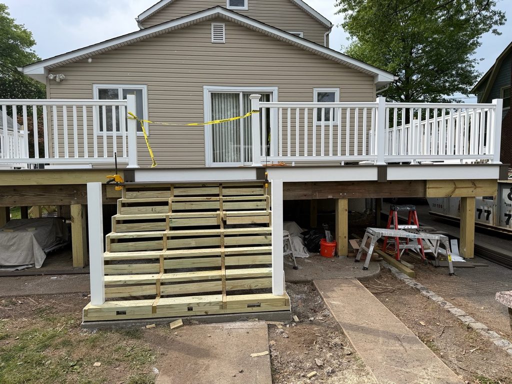 Deck stairs being built